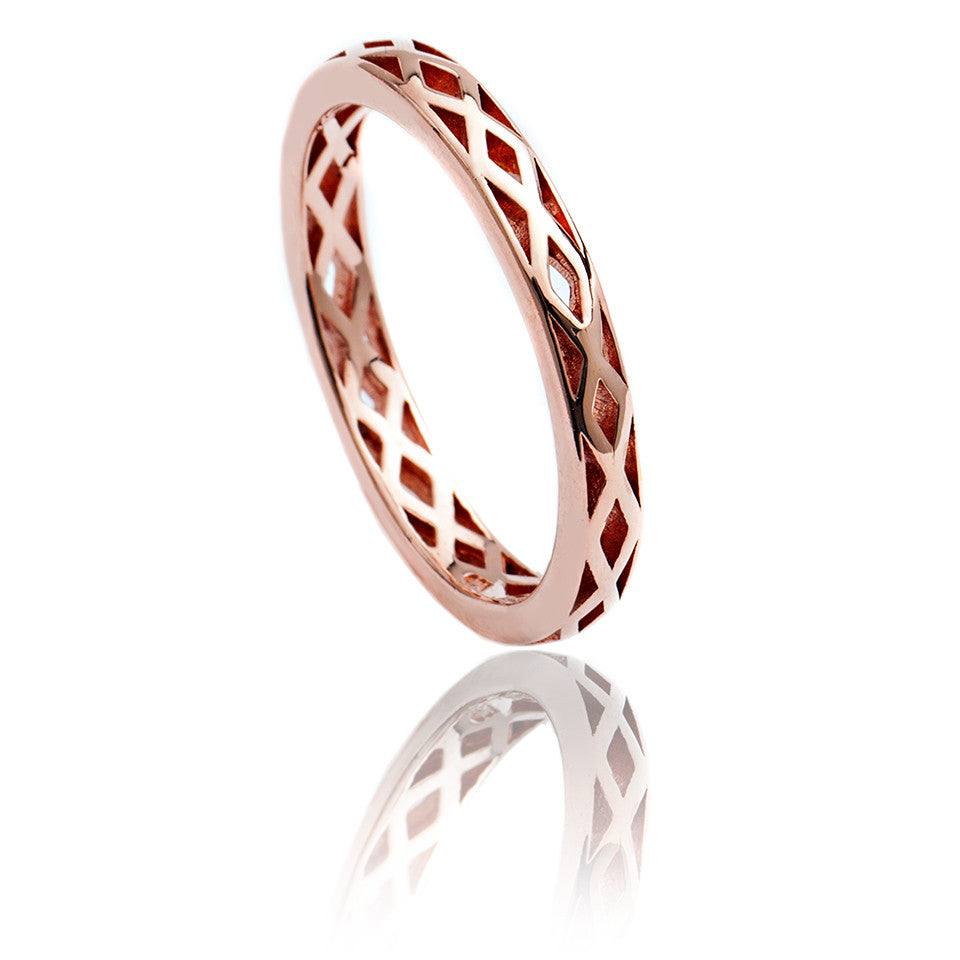 70% DISCOUNT 18ct Rose Gold Vermeil Triangle Lattice Stacking Ring