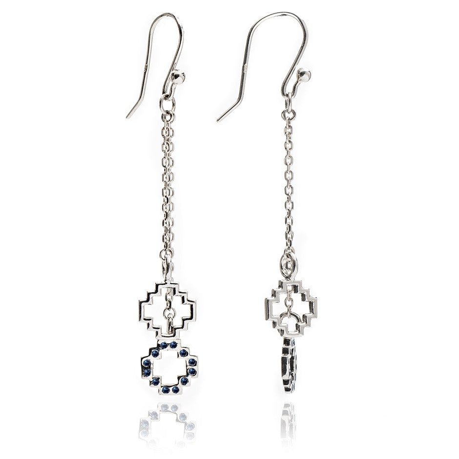 70% DISCOUNT LAST PAIR Exotic Women's Sterling Silver and Black Sapphire Peruvian Chakana Cross Dangle Earrings