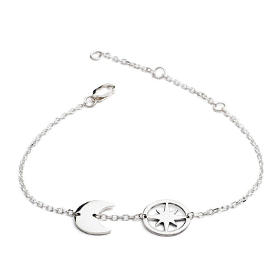 70%   DISCOUNT LAST ONE 925 Sterling Silver Crescent Moon and Circle of Life Star Charm  Bracelet