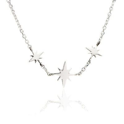 70%  DISCOUNT  925 Sterling Silver Three Star Charm Necklace
