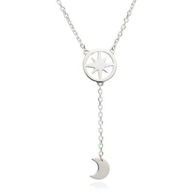 70% DISCOUNT   925 Sterling Silver Crescent Moon and Circle of Life Star Charm Pendant Necklace