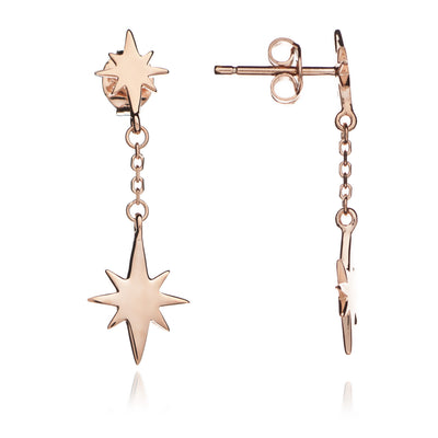 70%  DISCOUNT  18ct Rose Gold Vermeil Double Star Charm Dangle Earrings