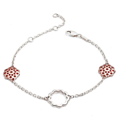 70%  DISCOUNT Ladies 18ct Rose Gold Vermeil and 925 Sterling Silver Paisley Flower  Charm Bracelet