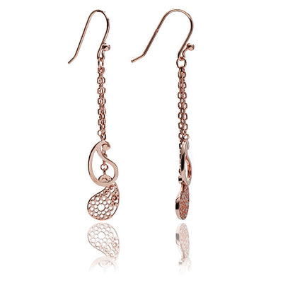 70% DISCOUNT  Ladies' Fashionable 18ct Rose Gold Vermeil Paisley Charm Dangle Earrings