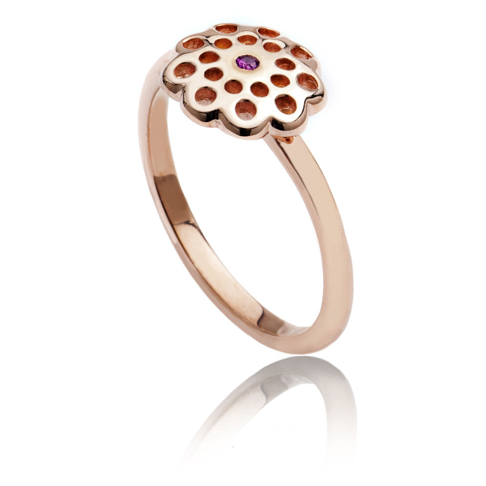 70% DISCOUNT LAST ONE Womens/ Girls Exotic 18ct Rose Gold Vermeil Flower Paisley Ring With Rubies