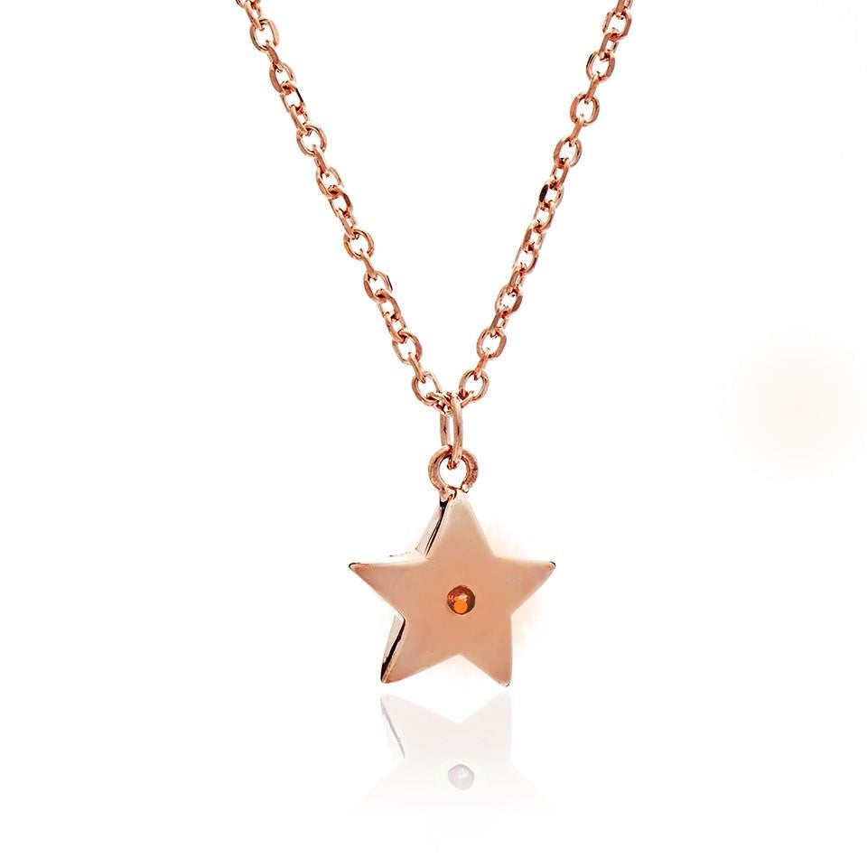 75% DISCOUNT Glittering 18ct Rose Gold Vermeil Silhouette Star Charm Pendant Necklace with orange sapphire or ruby