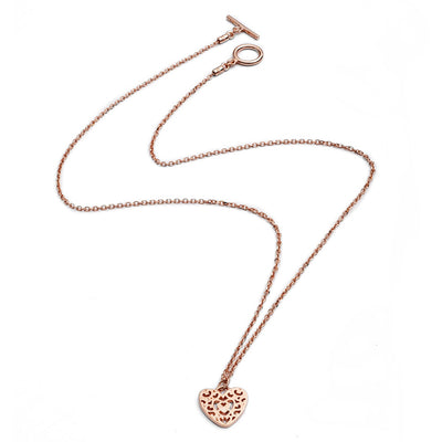 70%   DISCOUNT  Ladies/ Girls 18ct Rose Gold Vermeil  Filigree Heart Charm Stacking Pendant Necklace
