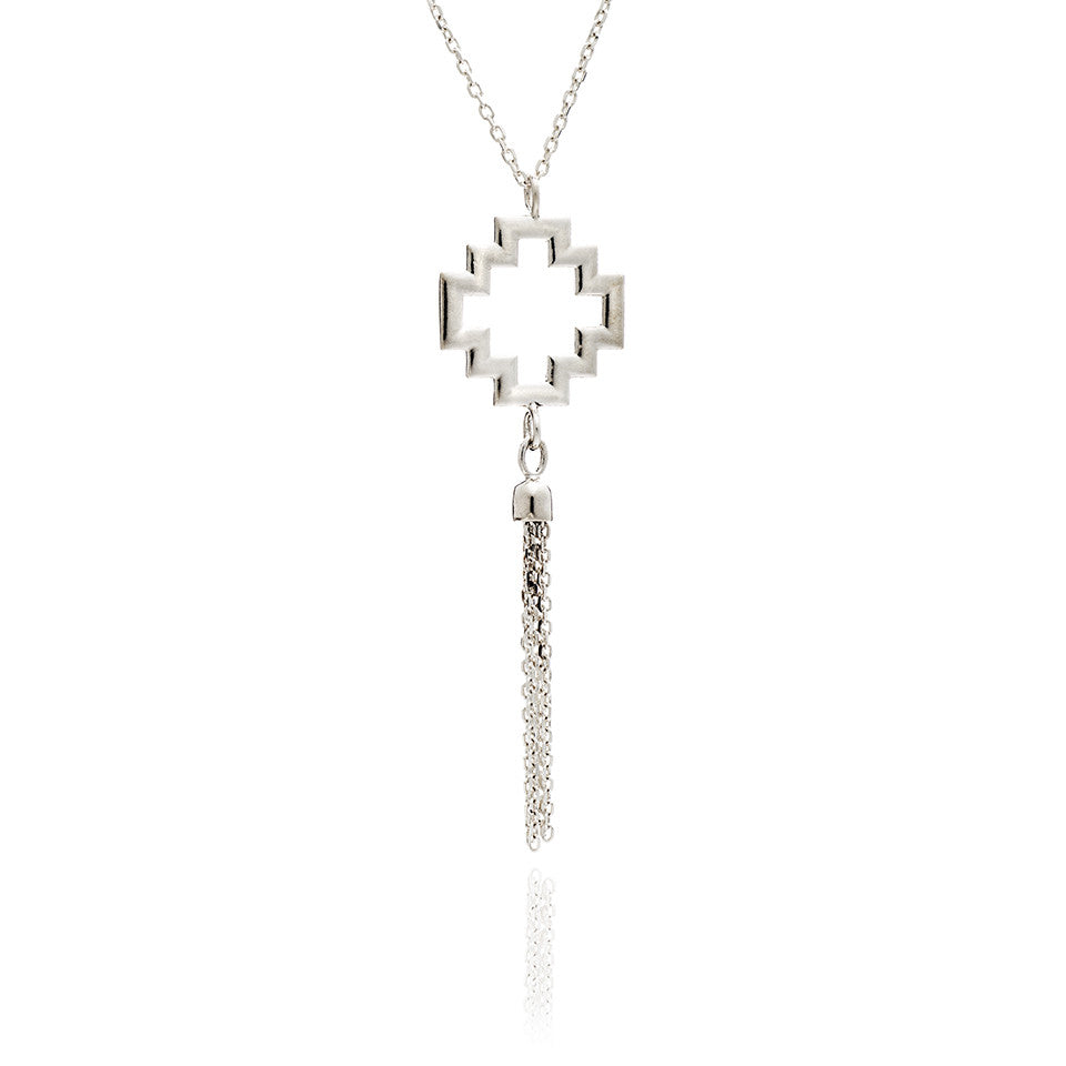 72%  DISCOUNT  Exotic 925 Sterling Silver Large Peruvian  Chakana Cross Charm Tassel  Necklace