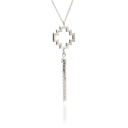 72%  DISCOUNT  Exotic 925 Sterling Silver Large Peruvian  Chakana Cross Charm Tassel  Necklace