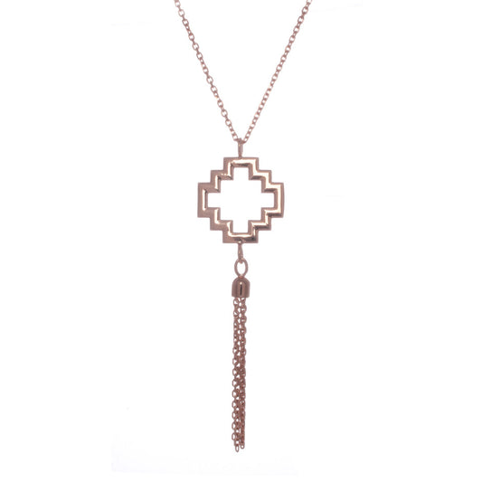 70%  DISCOUNT   Exotic 18ct Rose Gold Vermeil  Large Peruvian Chakana  Cross Charm Tassel Necklace