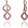 70%  SPRING DISCOUNT   Exotic Women's 18ct Rose Gold vermeil on Sterling Silver and Rubies Peruvian Chakana Cross Dangle Earrings