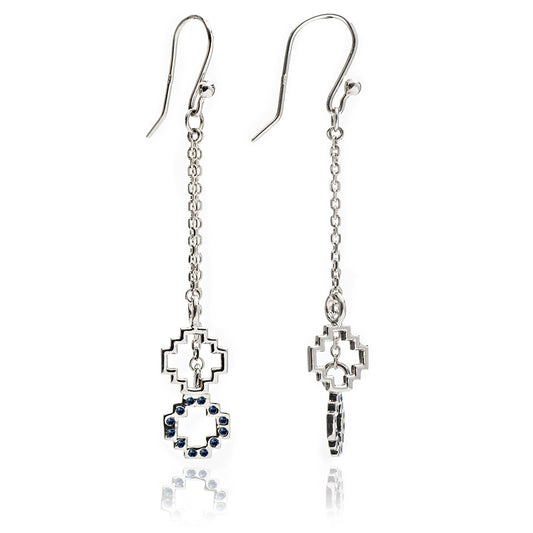 70% DISCOUNT LAST PAIR  Exotic Women's Sterling Silver and Black Sapphire Peruvian Chakana  Cross Dangle Earrings