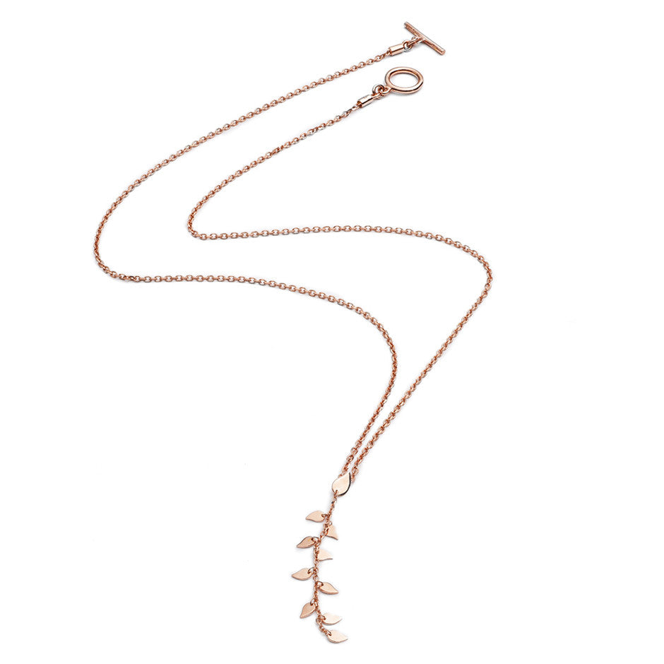 75%   DISCOUNT Elegant Ladies' Hand polished 18ct Rose Gold Vermeil Leaf Dangle Pendant Necklace