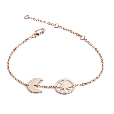 70%   SPRING DISCOUNT  18ct Rose Gold Vermeil Crescent Moon and  Circle of Life Star Charm Bracelet