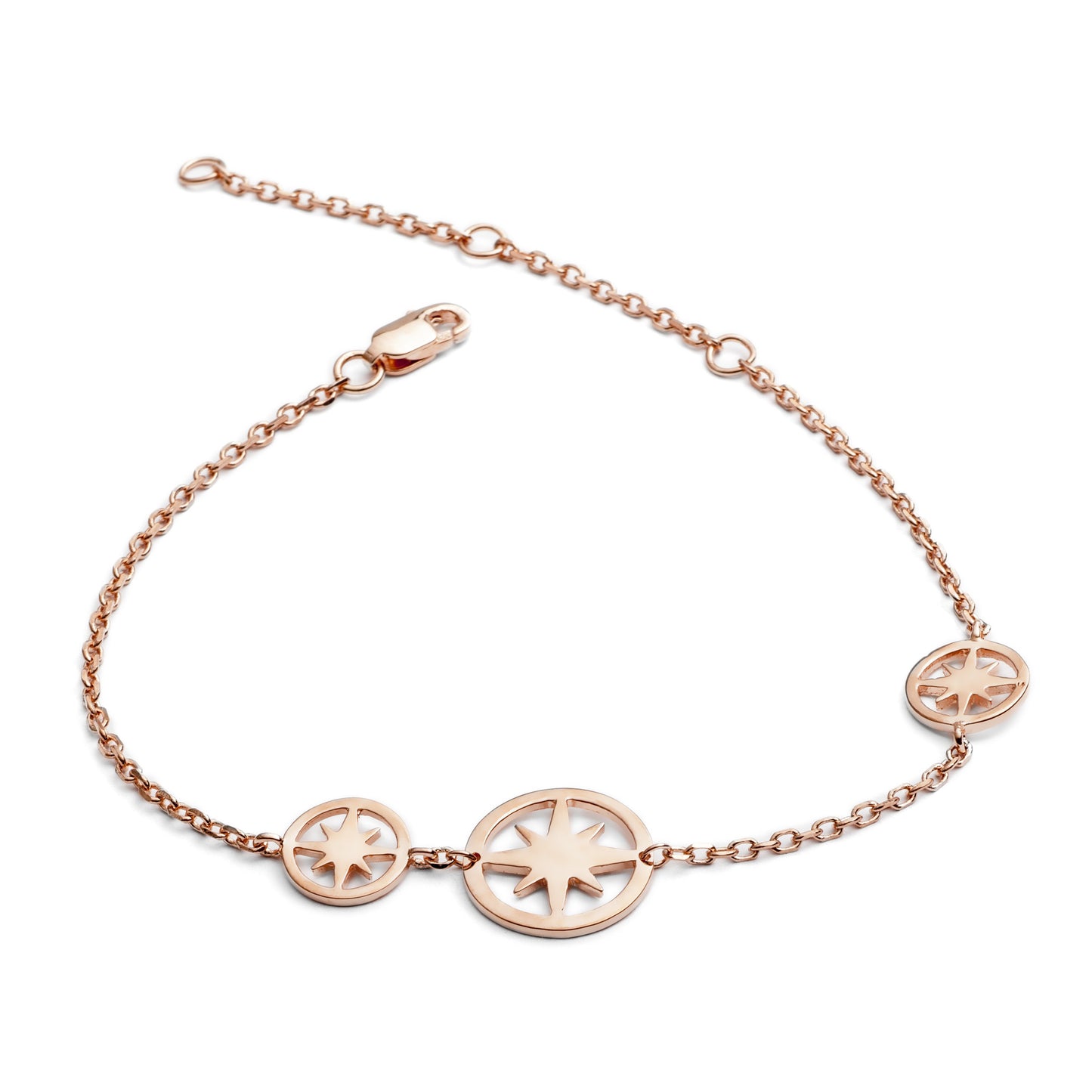 70% DISCOUNT  18ct Rose Gold Vermeil Three Star Circular Charm Bracelet