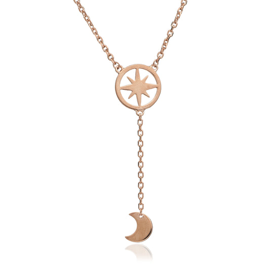 70% DISCOUNT  18ct Rose Gold Vermeil Crescent  Moon and Circular Star Charm Pendant