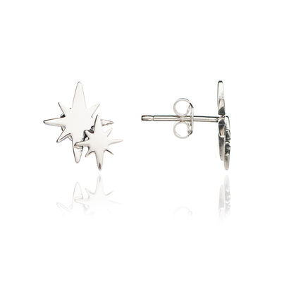70% SPRING DISCOUNT   925 Sterling Silver Double Star Stud earrings