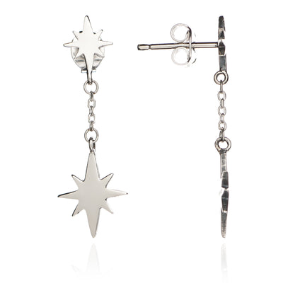 70%  DISCOUNT   925 Sterling Silver Double Star Charm Dangle Earrings