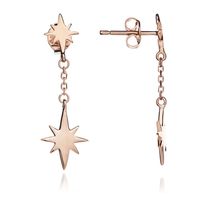 70% SPRING DISCOUNT  18ct Rose Gold Vermeil Double Star Charm Dangle Earrings