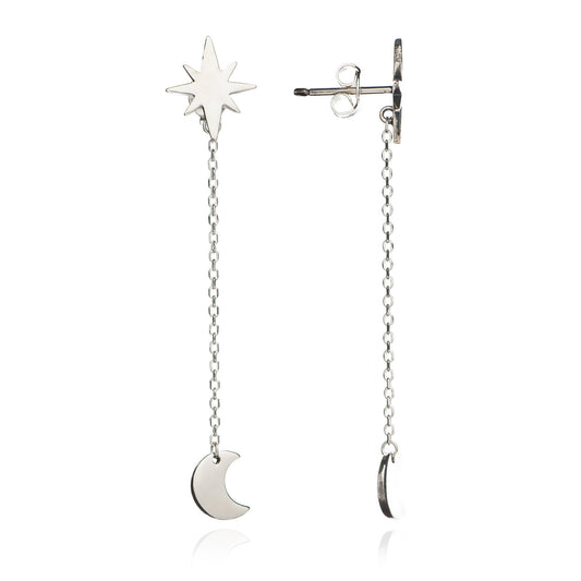 70% DISCOUNT  925 Sterling Silver Star and Crescent Moon Charm  Dangle Earrings