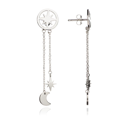 70%  SPRING DISCOUNT  925 Sterling Silver Circle of Life Star Stud and Crescent  Moon and Star  Charm  Earrings
