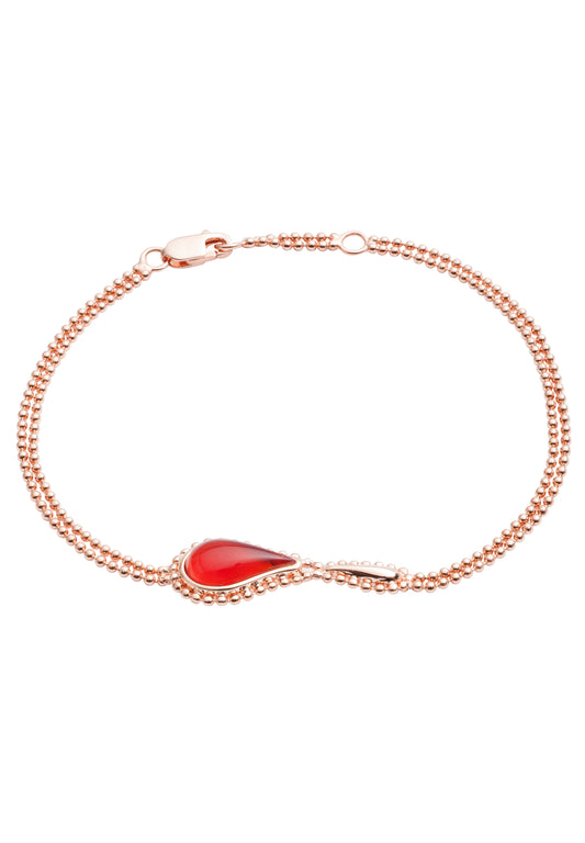 70%  DISCOUNT 18ct Rose Gold Vermeil  on Sterling Silver Red Stone Flame  Fire Double Chain Bracelet