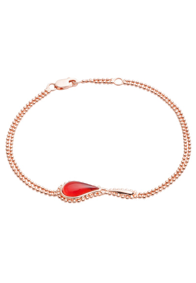 70%  SPRING  DISCOUNT 18ct Rose Gold Vermeil  on Sterling Silver Red Stone Flame  Fire Double Chain Bracelet
