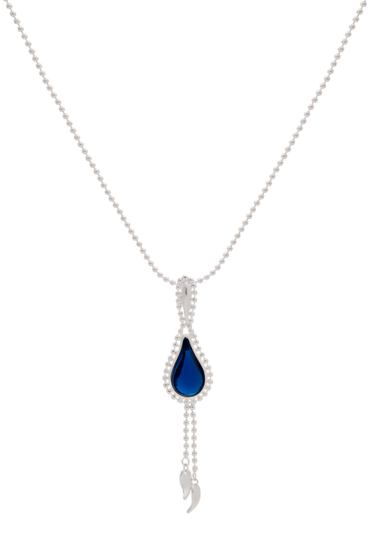 70% DISCOUNT  925 Sterling Silver  Blue Stone Flame  Fire Double Beaded Chain Pendant Necklace
