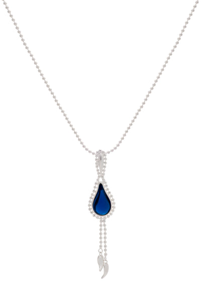 70%  SPRING DISCOUNT  925 Sterling Silver  Blue Stone Flame  Fire Double Beaded Chain Pendant Necklace