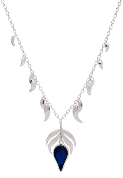 65%  SPRING DISCOUNT  Sterling Silver  Blue  Stone Fire Charm and Dancing Flame Pendant Necklace
