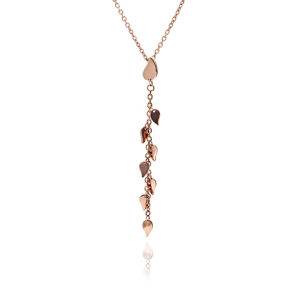 75%   DISCOUNT Elegant Ladies' Hand polished 18ct Rose Gold Vermeil Leaf Dangle Pendant Necklace