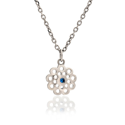 70% SPRING   DISCOUNT  Little Princess 925 Sterling Silver and Blue Sapphire Filigree Paisley Flower Charm Necklace