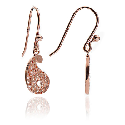 70%   DISCOUNT LAST PAIR ! Ladies' On Trend 18ct Rose Gold Vermeil Paisley Filigree Charm Drop Earrings