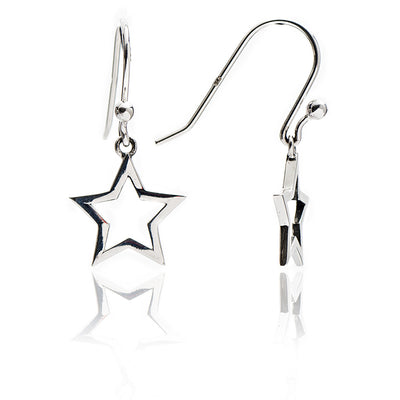 70%  DISCOUNT  Glittering 925 Sterling Silver Silhouette Star Drop Earrings