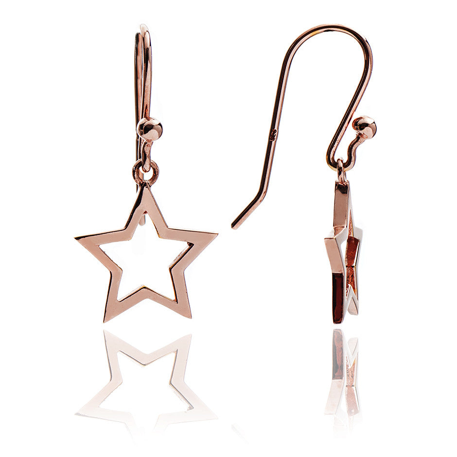 70% DISCOUNT  Glittering 18ct Rose Gold Vermeil Silhouette Star Drop Earrings
