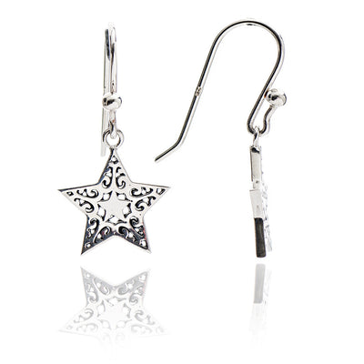75% SUMMER DISCOUNT LAST PAIR Celestial  925 Sterling Silver Filigree Star Drop Earrings