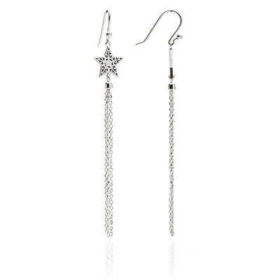 75%  DISCOUNT Ladies'Girls' Glittering 925 Sterling Silver Filigree  Star Tassel Earrings