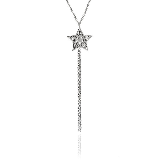 75%    DISCOUNT   Dazzling  925 Sterling Silver Filigree Tassel Star Necklace