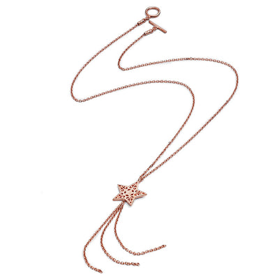 75%   DISCOUNT  Glittering Filigree 18ct Rose Gold Vermeil Tassel Star Necklace
