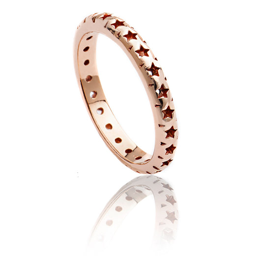 75%   DISCOUNT   Exotic  Ladies / Girls 18ct Rose Gold Vermeil Star Lattice Ring