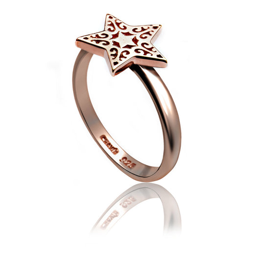 75%  DISCOUNT LAST ONE Exotic Ladies/Girls18ct Rose Gold Vermeil Filigree Star Charm Ring