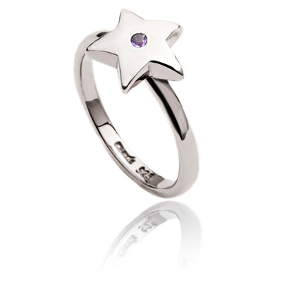 75%  SPRING DISCOUNT Little Princess  925  Sterling Silver  Silhouette  Star Charm Ring with Amethyst/Blue sapphire