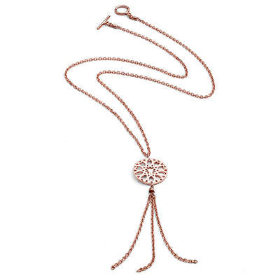 70%  DISCOUNT Glittering Ladies 18ct Rose Gold Vermeil Circular Filigree Jaguar Tassel Necklace