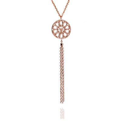 70%  DISCOUNT Glittering Ladies 18ct Rose Gold Vermeil Circular Filigree Jaguar Tassel Necklace